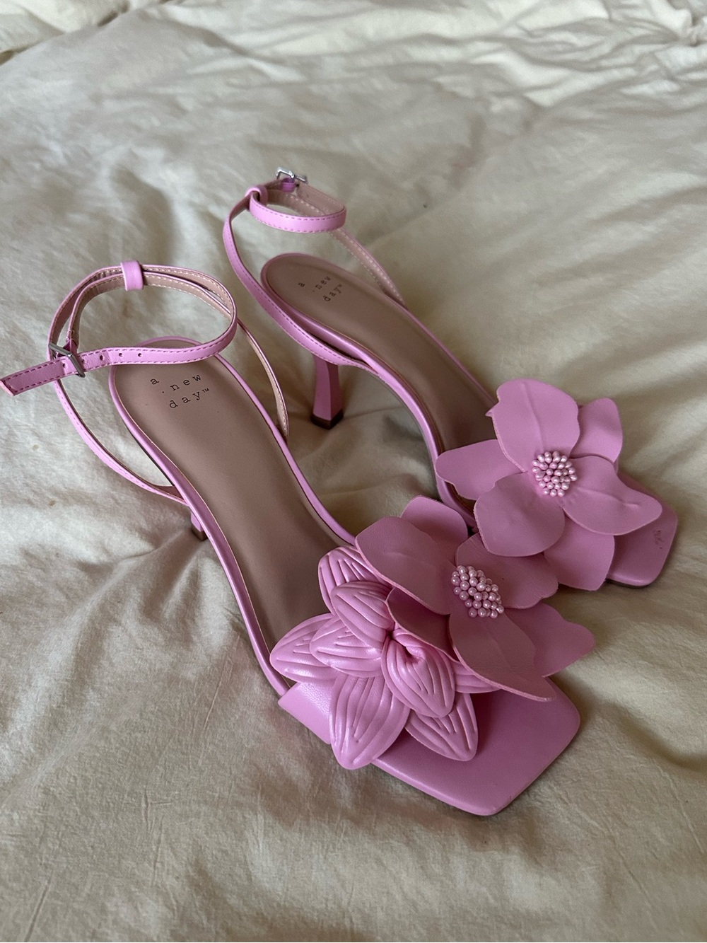 A New Day Pink Floral Ankle-Strap Heels